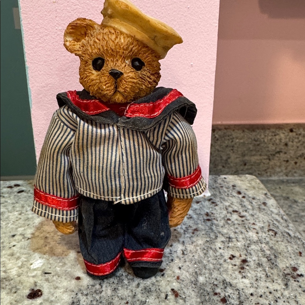 Vintage Sailor Resin Teddy Bear with Striped Outfit